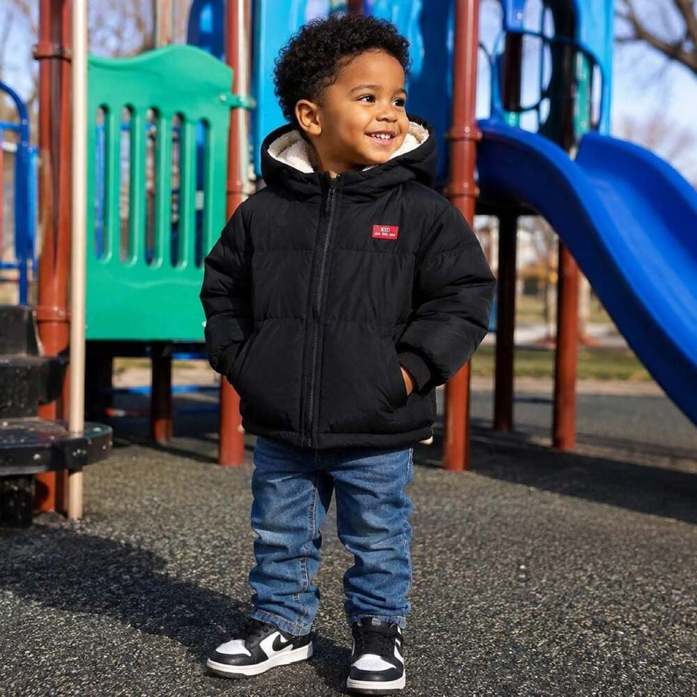 Unicomidea Toddler Puffer Jacket Sherpa Lined Black Coat 18-24 Months